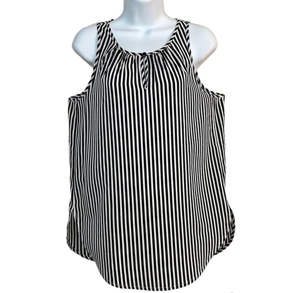 Navy White Stripe Sleeveless Blouse Top Medium Basic Layering Classic - Picture 1 of 11